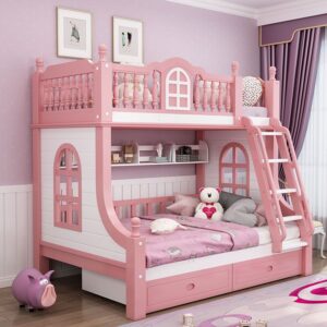 Giường tầng công chúa bé gái xinh xắn đẹp màu hồng GTE084 2a