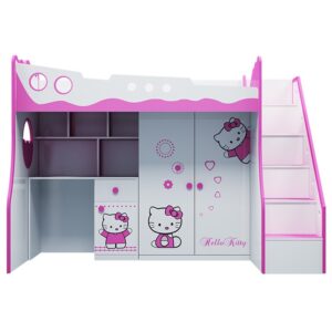 Bộ giường tầng bé gái màu hồng dễ thương GTE106
