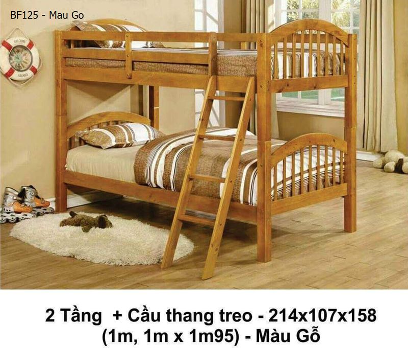 Giường tầng cầu thang chéo giá rẻ mã BF125 màu cánh dán, gián