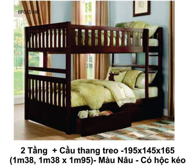 Mẫu giường hai tầng giá rẻ BF015 có hộc kéo