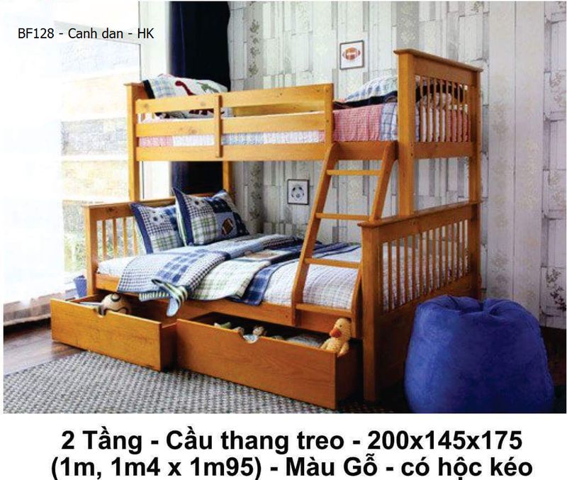 Giường tầng giá rẻ đẹp BF128 màu cánh gián, không có hộc kéo