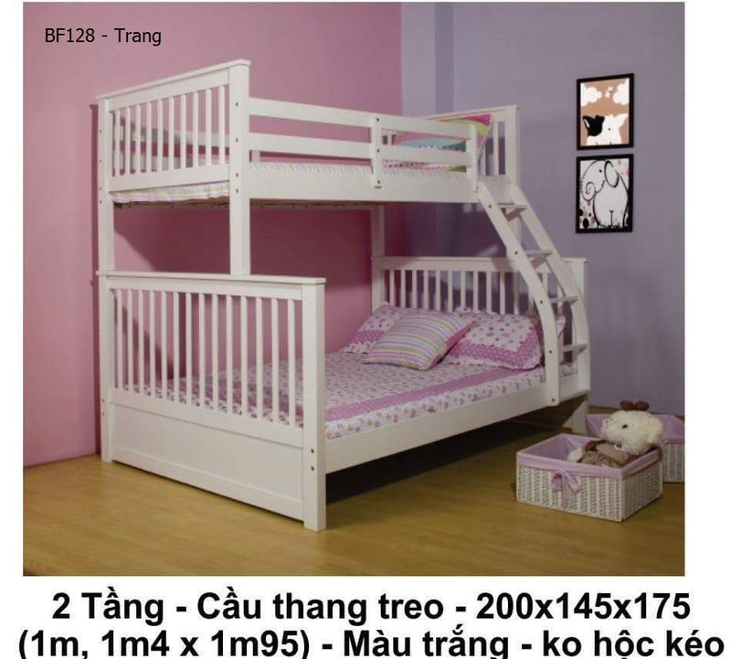 Giường tầng giá rẻ cầu thang treo không có hộc kéo mã BF128