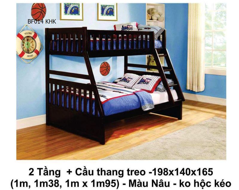 Mẫu giường tầng màu nâu BF 014 không có hộc kéo