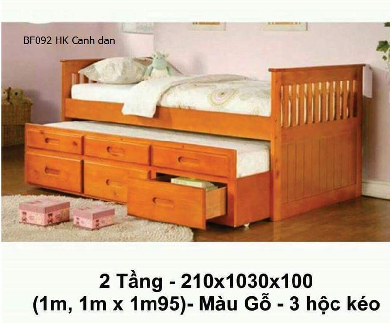 Giường tầng lùn BF092 màu gỗ cánh dán,
