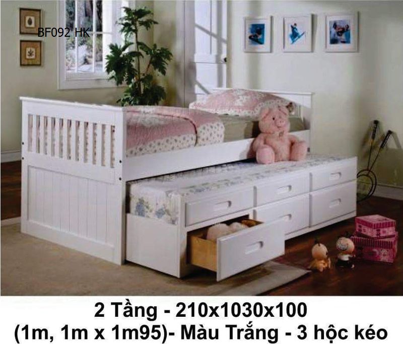 Giường tầng lun, có giường phụ + ngăn kéo chứa đồ