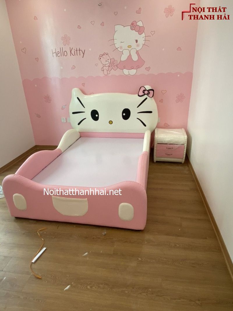 Ảnh thật giường hello kitty bé gái màu hồng GTE011